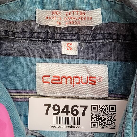 Campus Striped Button Shirt Small 20x28 Disco Hippie Baggy - Picture 6 of 12